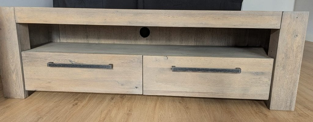 Lucano TV meubel massief eiken, Ophalen, Gebruikt, 150 tot 200 cm, Eikenhout