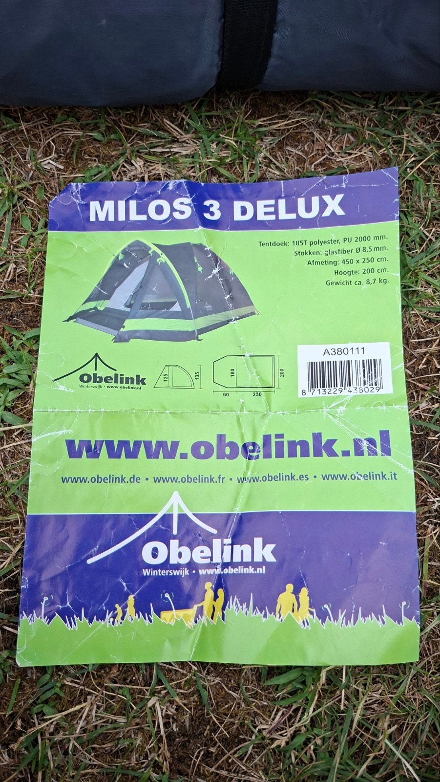 Obelink Milos 3 Delux bijzettentje - Slechts 2x gebruikt, Caravans en Kamperen, Ophalen of Verzenden