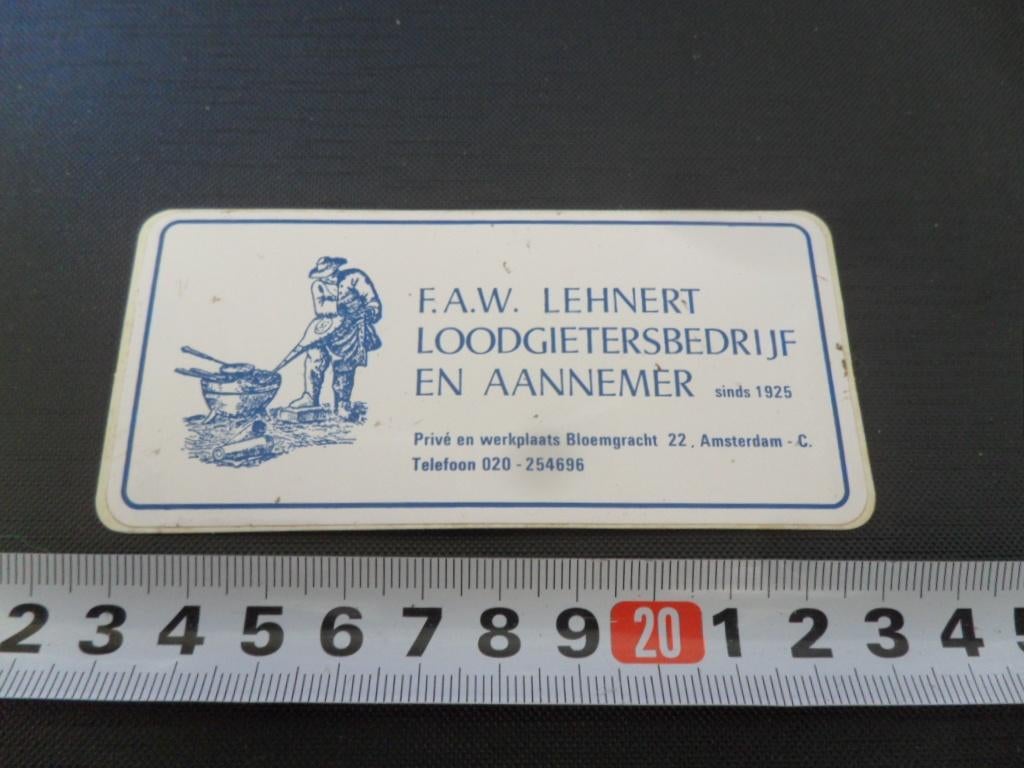 sticker Amsterdam F.A.W. LEHNERT loodgietersbedrijf Aannemer, Ophalen, Zo goed als nieuw