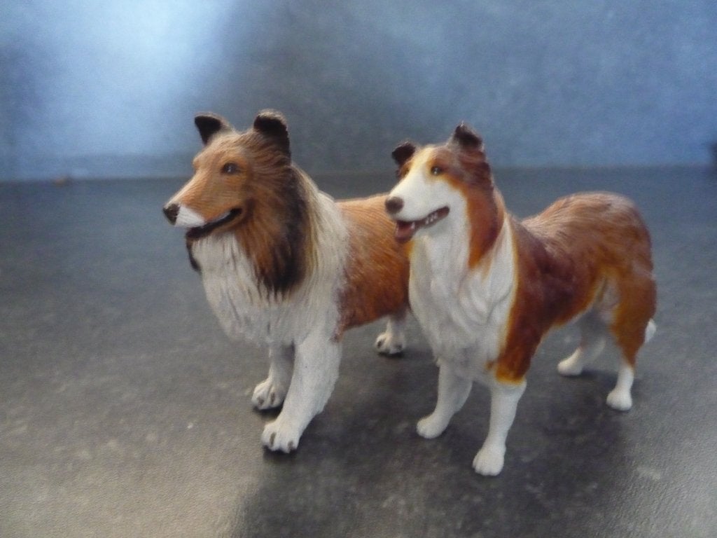 2 Schotse Collie Beeldjes - Kunststof, Ophalen of Verzenden, Zo goed als nieuw, Hond of Kat, Beeldje of Figuurtje