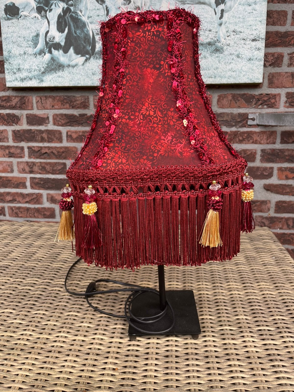 Luxe Handgemaakte Tafellamp Bordeaux Rood | Bohemian Chic, Ophalen, Zo goed als nieuw, Minder dan 50 cm