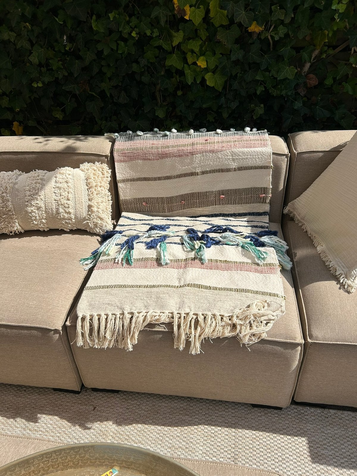 Grounded Interior plaid – boho / naturel met franjes, Katoen, 130 cm, 180 cm, Ophalen of Verzenden