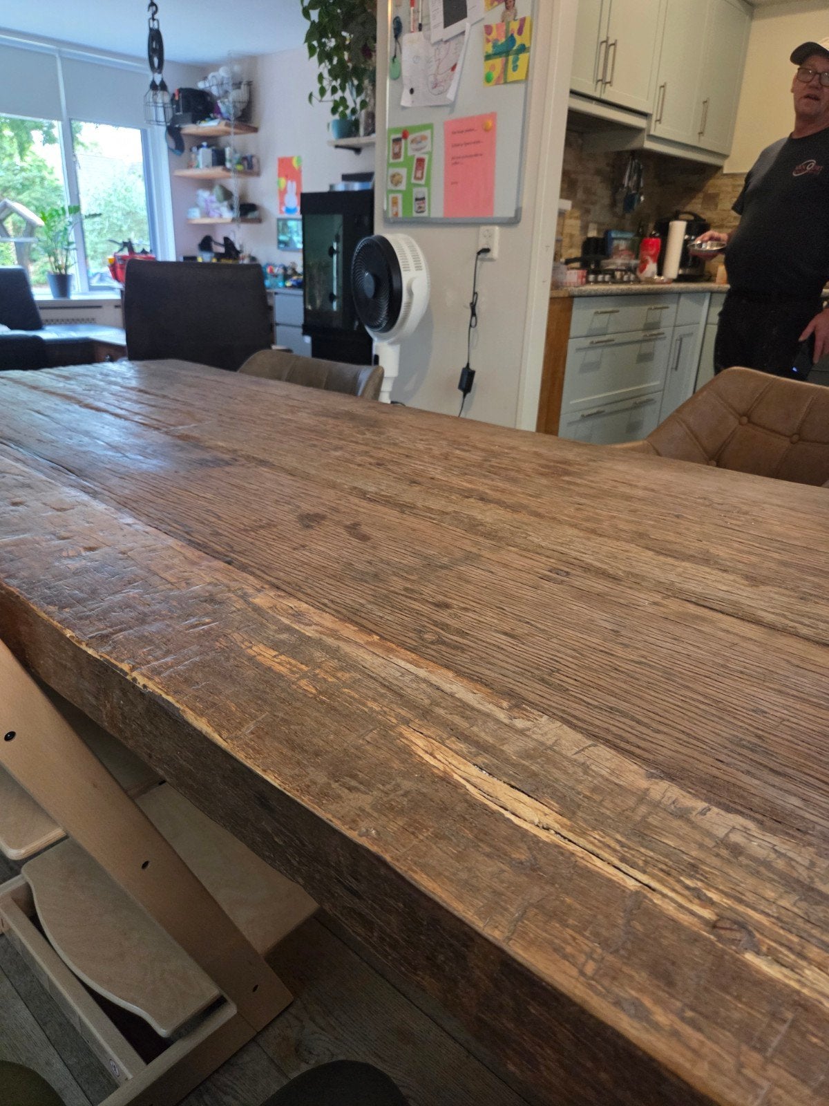 Grote robuuste eettafel van wagon bielzen 220x95 cm, Huis en Inrichting, Tafels | Eettafels, Ophalen