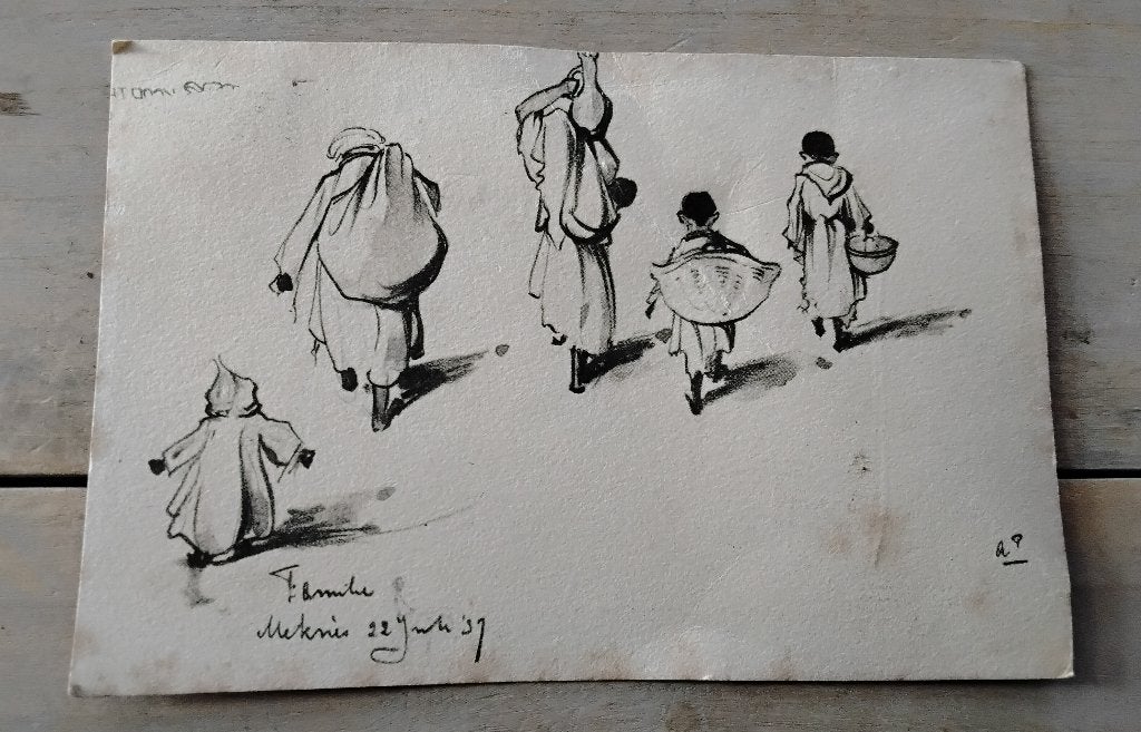 Oude kaart, Anton Pieck - Marokkaanse familie, 1958, 4 cent-, Verzamelen, Ansichtkaarten | Themakaarten, Ophalen of Verzenden