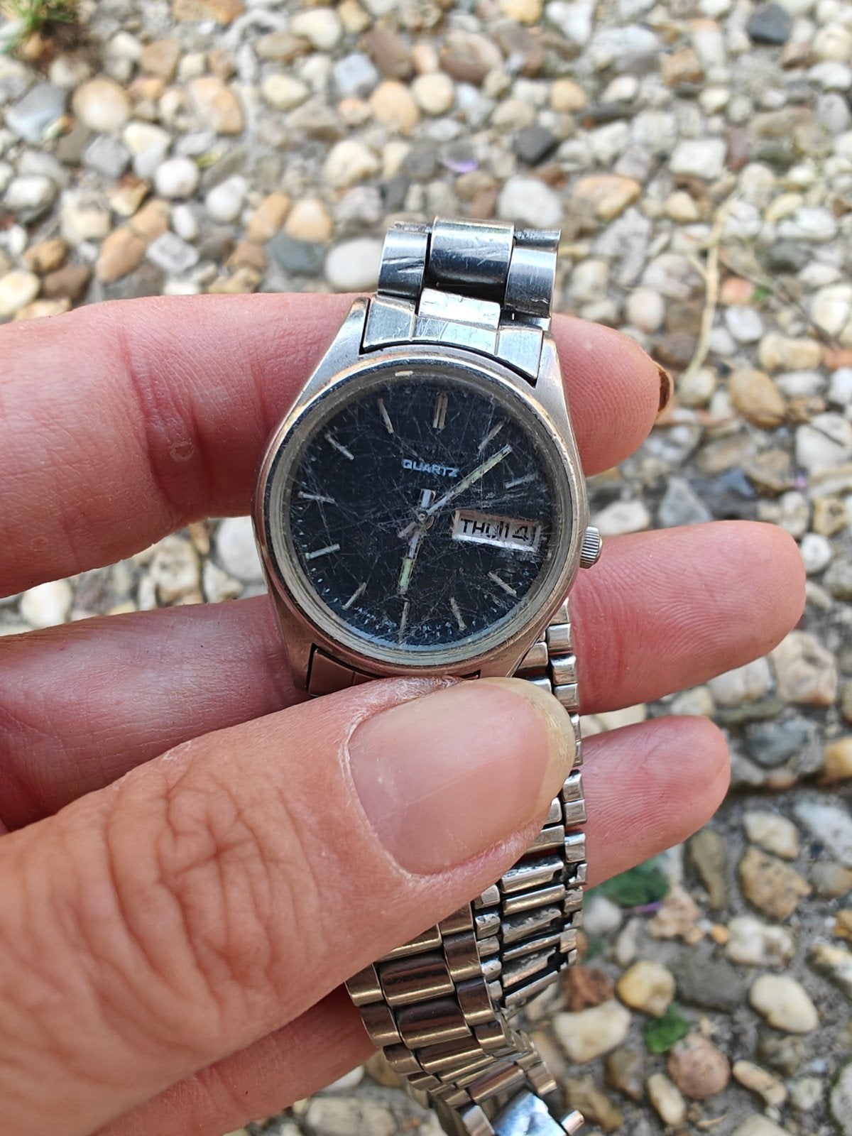 Vintage Quartz horloge met stalen band, Ophalen, Gebruikt, Staal, Overige merken