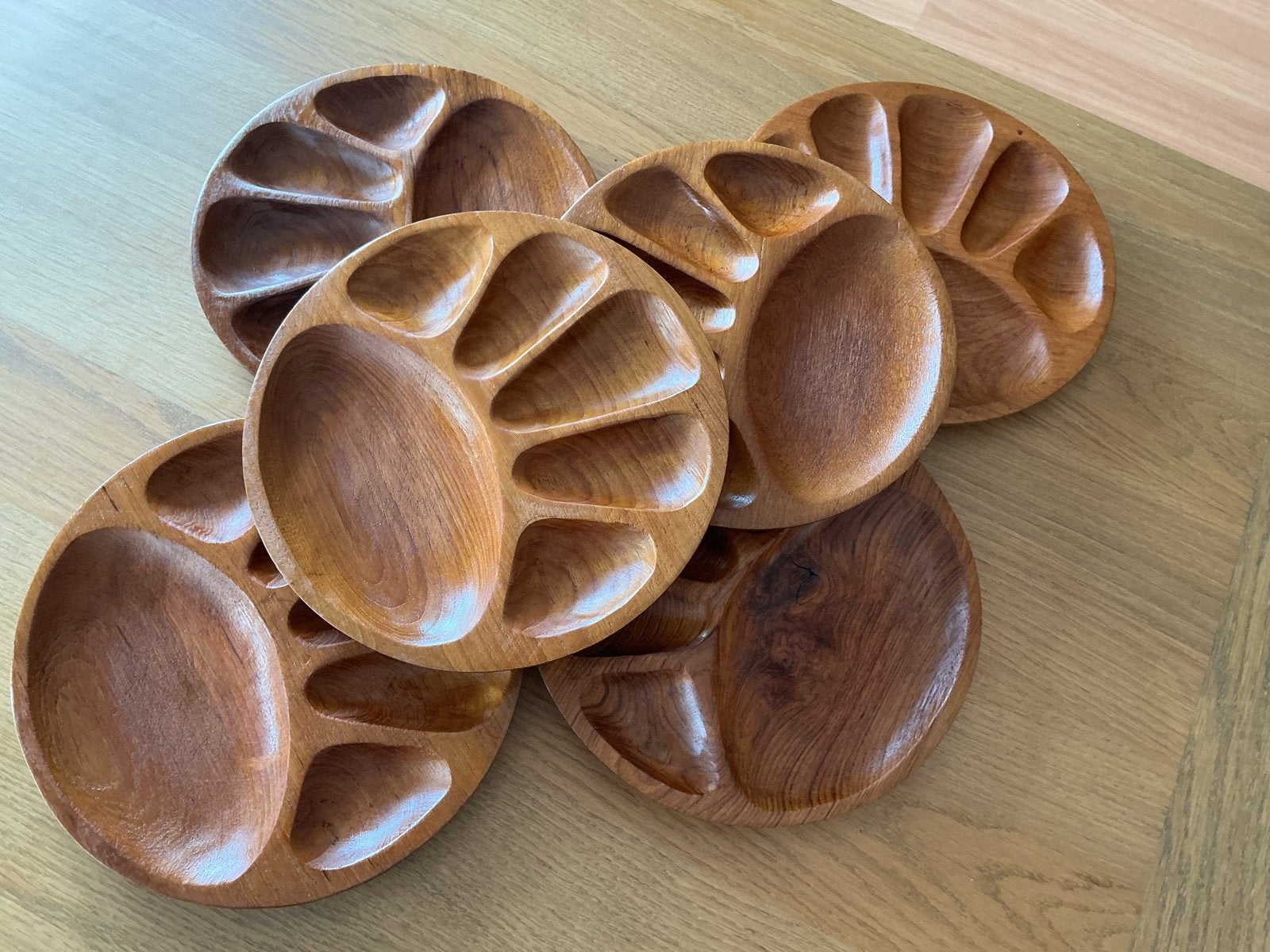 5 Vintage Teakhouten Fondueborden - Handgemaakt Thailand, Ophalen, Gebruikt, Vintage, Bord(en)
