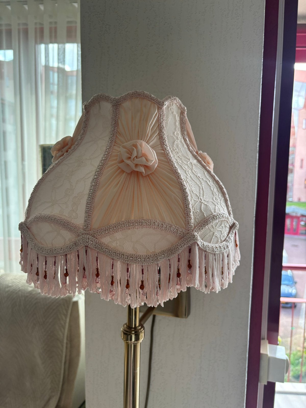 3 Engelse lampenkappen, roze, H21 B31cm, Huis en Inrichting, Ophalen, Gebruikt, Roze, Textiel