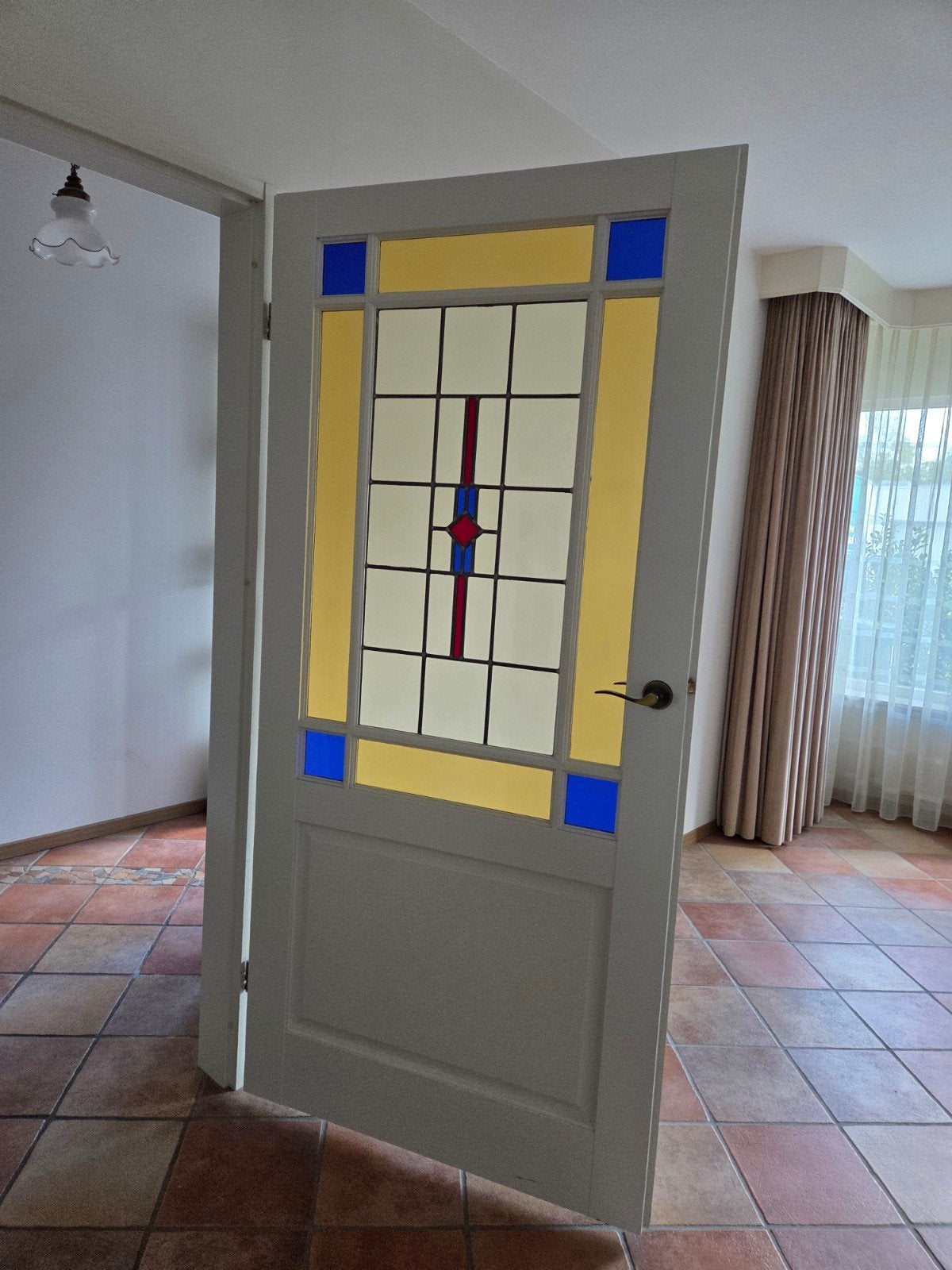 2 opdekdeuren met glas in lood (201,5 x 95) rechtsdraaiend, Ophalen, Gebruikt, 80 tot 100 cm, Binnendeur