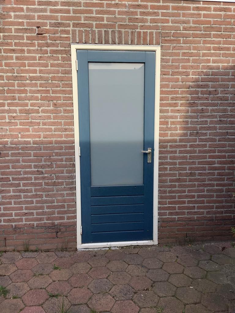 Hardhouten Buitendeur met Glas - 211x82,7 cm, Doe-het-zelf en Verbouw, Gebruikt, 80 tot 100 cm, Ophalen of Verzenden, Buitendeur