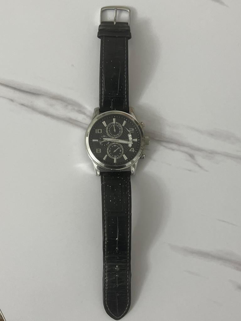 Herenhorloge met zwart bandje, Overige merken, Staal, Polshorloge, Ophalen of Verzenden
