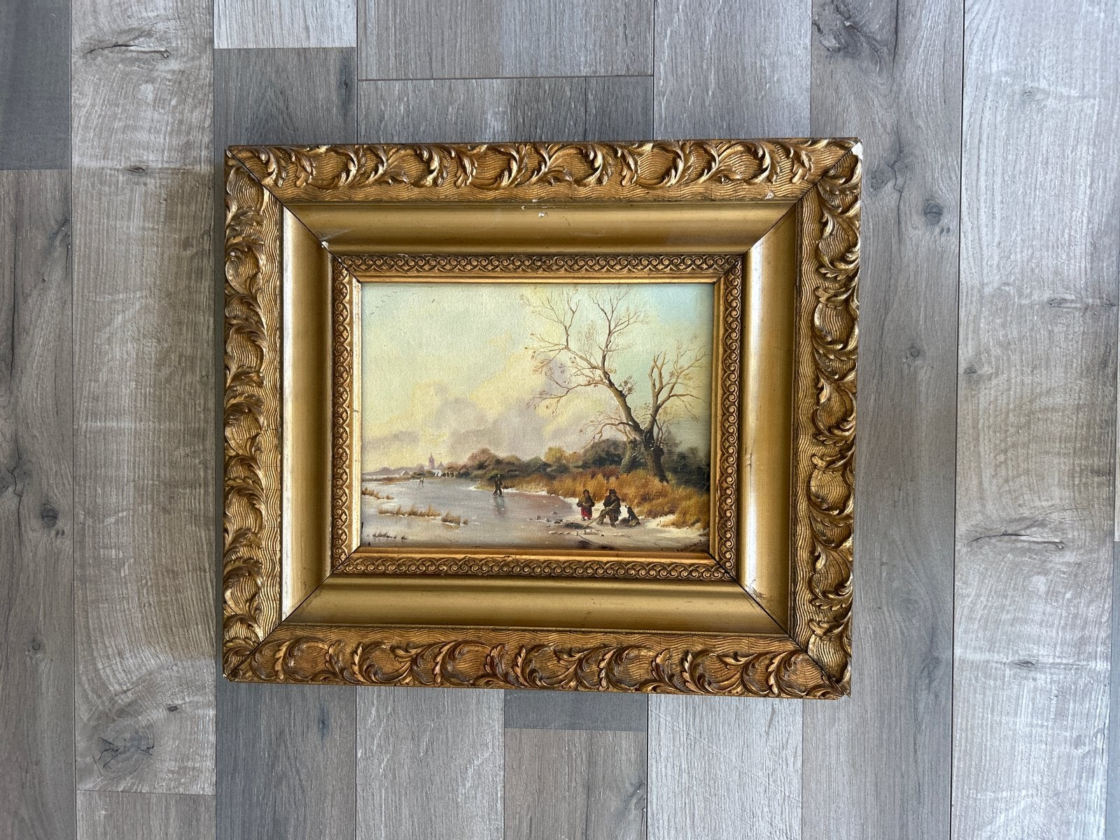 Winterlandschap Olieverfschilderij door H. Beekman, Antiek en Kunst, Ophalen, Doek, Gesigneerd, Landschap