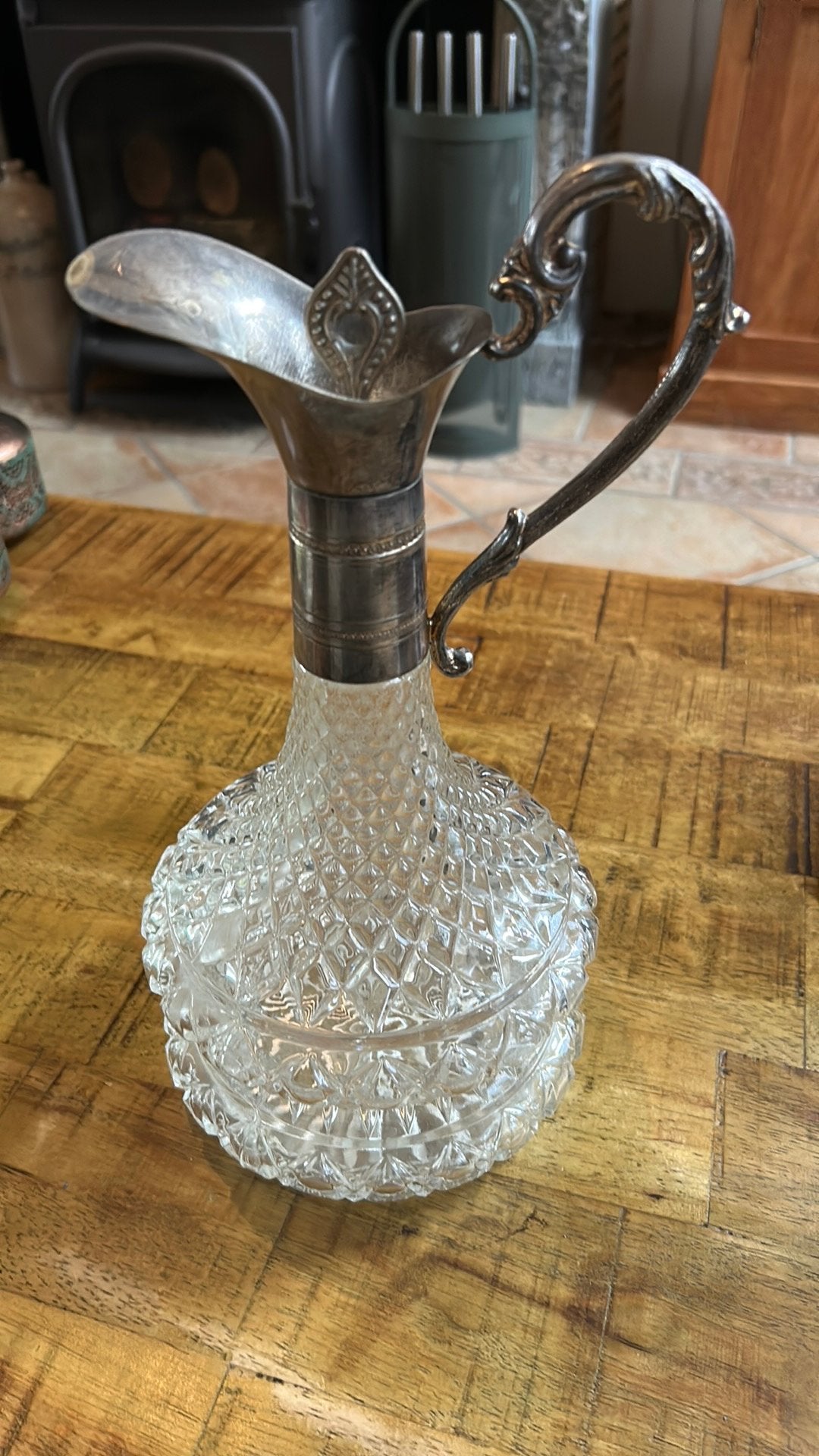 Antieke Kristallen Karaf met verzilverd Handvat, Antiek en Kunst, Antiek | Glas en Kristal, Verzenden