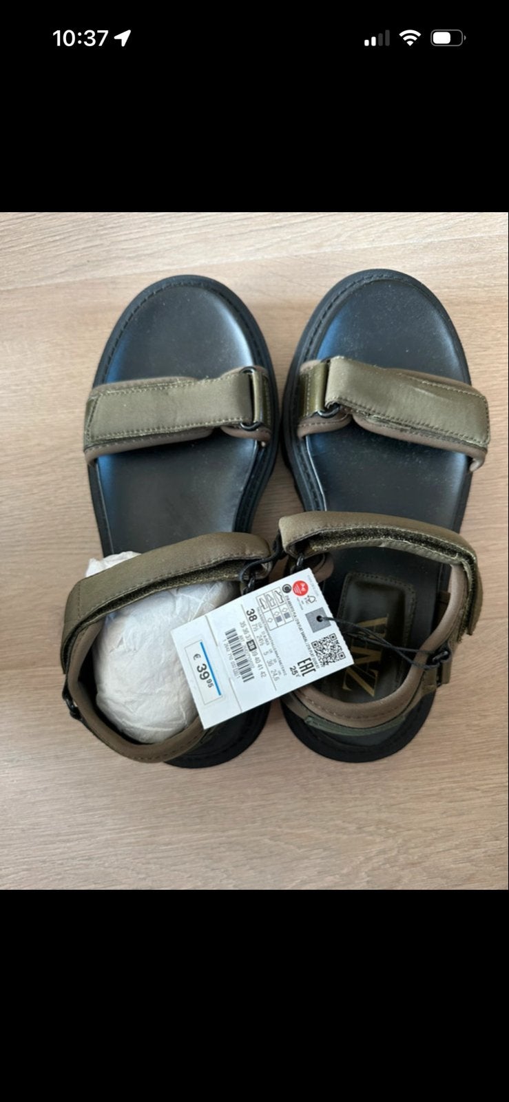 Zara sandalen maat 38 - legergroen, Ophalen of Verzenden, Nieuw, Groen, Sandalen of Muiltjes