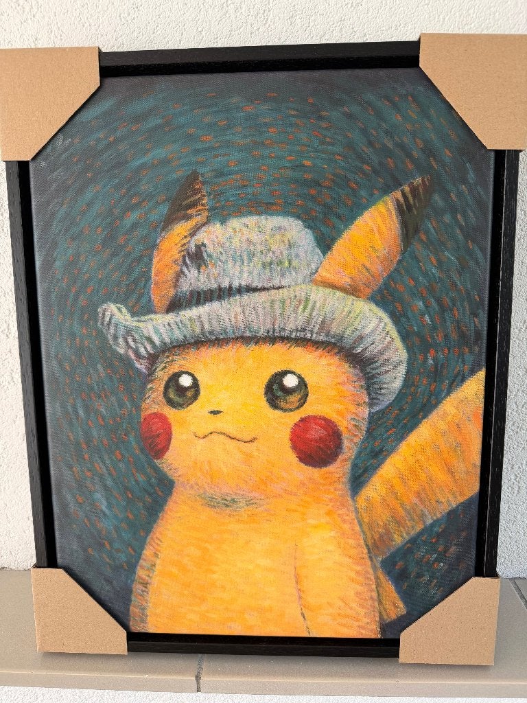 Pokémon x Van Gogh - Pikachu Canvas 45x35 baklijst zwart, Hobby en Vrije tijd, Verzamelkaartspellen | Pokémon, Ophalen of Verzenden
