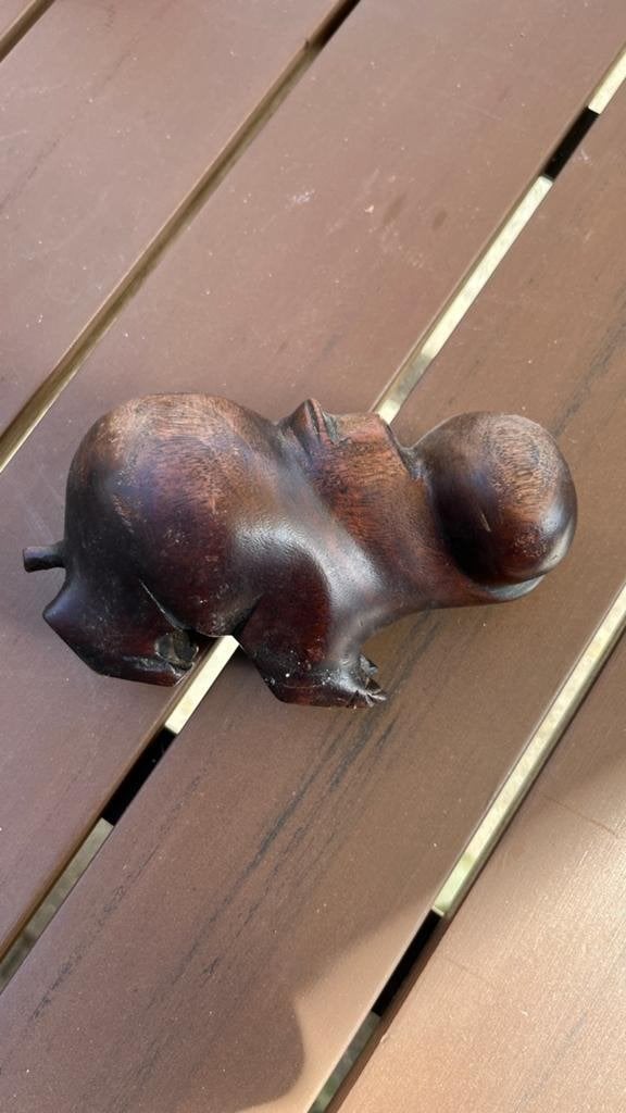 Handgesneden Houten Nijlpaard Beeldje, Antiek en Kunst, Ophalen, Houtsnijwerk, Minder dan 20 cm, Hout