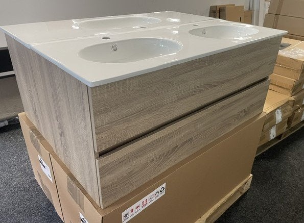 badmeubel SANOX 120x46, grijs-eiken, 2 ladesSC, ker.wastafel, Ophalen, Overige typen, Rls.nl, Rls hoogeveen