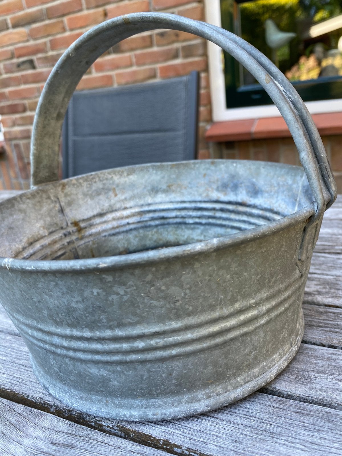 Retro Zinken teiltje, Tuin en Terras, Gebruikt, Minder dan 30 cm, Minder dan 60 cm, Rond