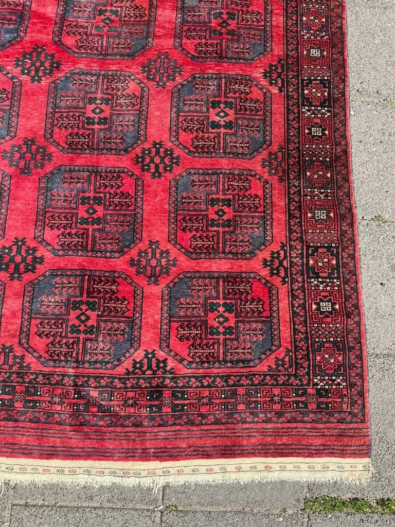 Authentiek Turkmeens tapijt 250x160cm rood & iconisch design, Gebruikt, 200 cm of meer, Ophalen of Verzenden, NA