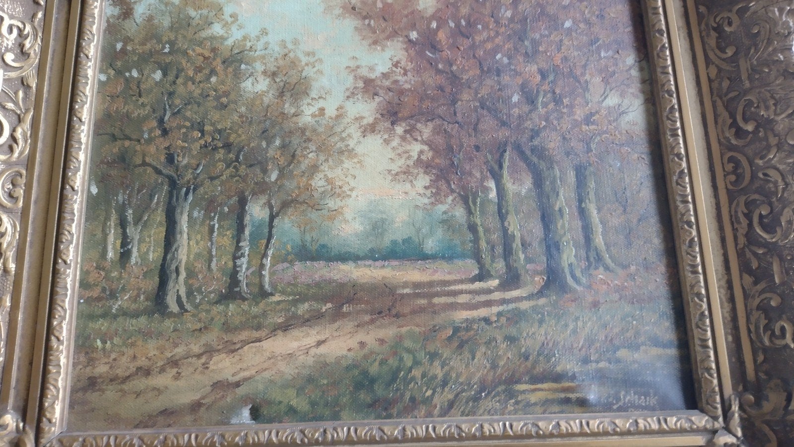 Schilderij Landschap met Bomen -pv schaik, Ophalen of Verzenden, Klassiek, Landschap, Doek