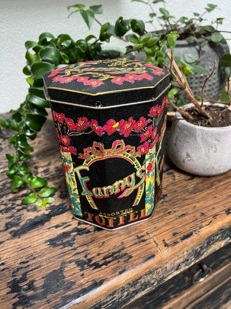 Vintage oud blik Fanny's Toffee decoratie blik, Ophalen of Verzenden, Gebruikt, Overige
