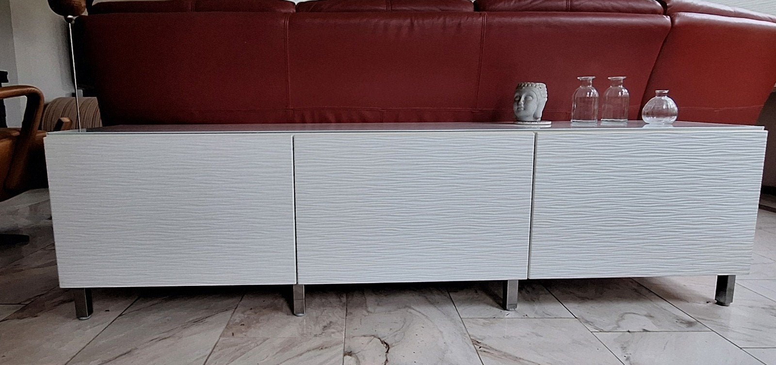 IKEA Besta TV-meubel/dressoir wit met Laxviken golfpatroon, Ophalen, Gebruikt, Modern, Scandinavisch, 150 tot 200 cm