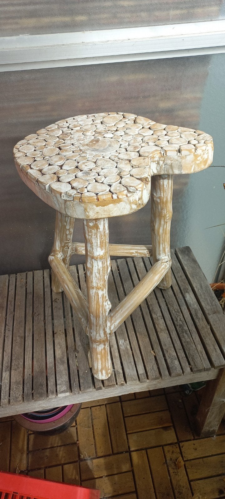 Handgemaakt houten bijzettafeltje - 45x37 cm, Huis en Inrichting, Minder dan 45 cm, Minder dan 55 cm, Gebruikt, Ophalen of Verzenden