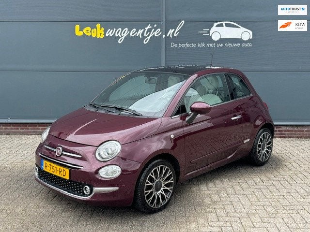 Fiat 500 1.2 Star Automaat *carplay *navi *glasdak *16 inch, Auto's, Startonderbreker, 4 cilinders, 4 stoelen, Leder en Stof