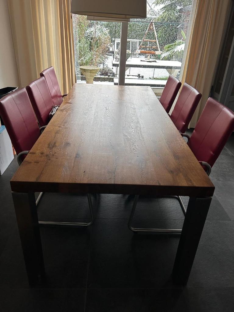 Massief houten keukentafel, Huis en Inrichting, Tafels | Eettafels, Ophalen, Eikenhout, 200 cm of meer, 50 tot 100 cm