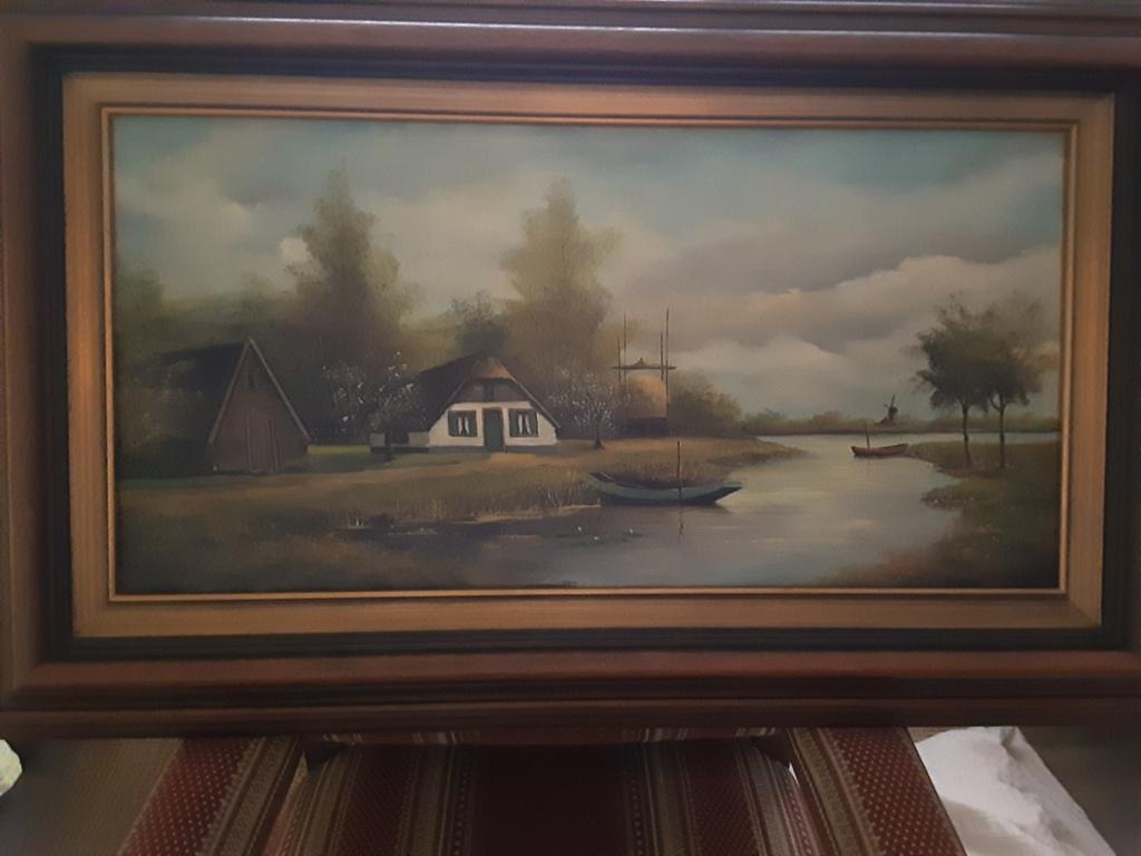 Mooi schilderij omgeving Alblasserdam heel gaaf, Ophalen of Verzenden