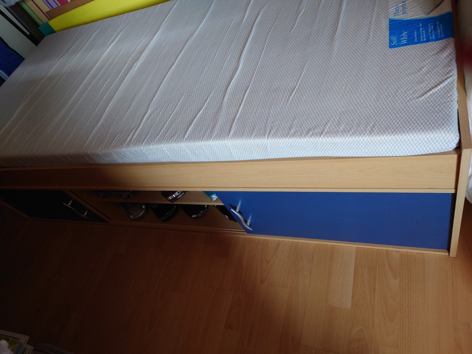 Bed met matras, lattenbodem en opbergruimte, Ophalen, Gebruikt, Overige maten, Modern