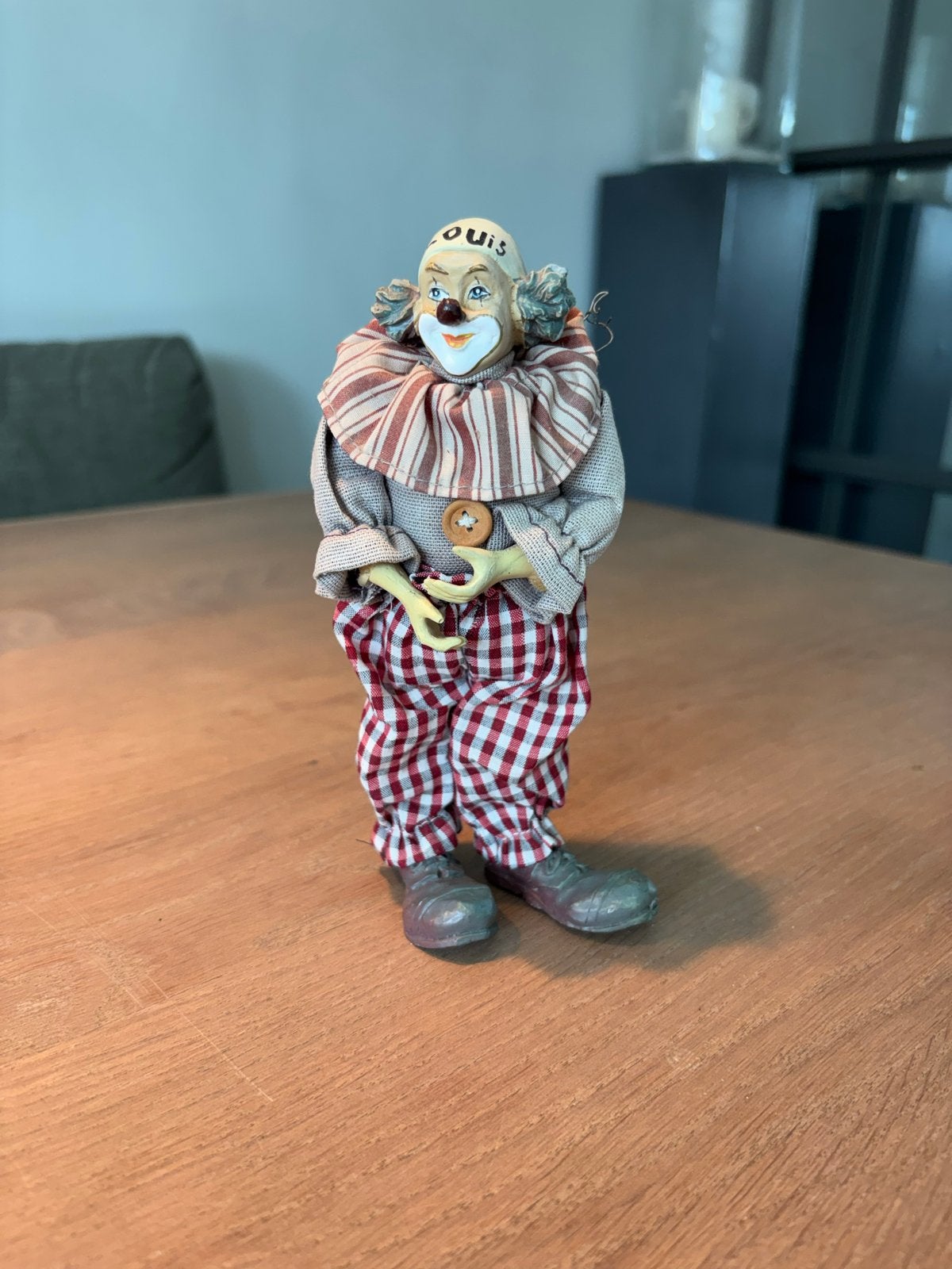 Unieke Vintage Handgeschilderde Clownpop 'LOUIS' - Decoratie, Verzamelen, Poppen, Ophalen, Gebruikt, Pop