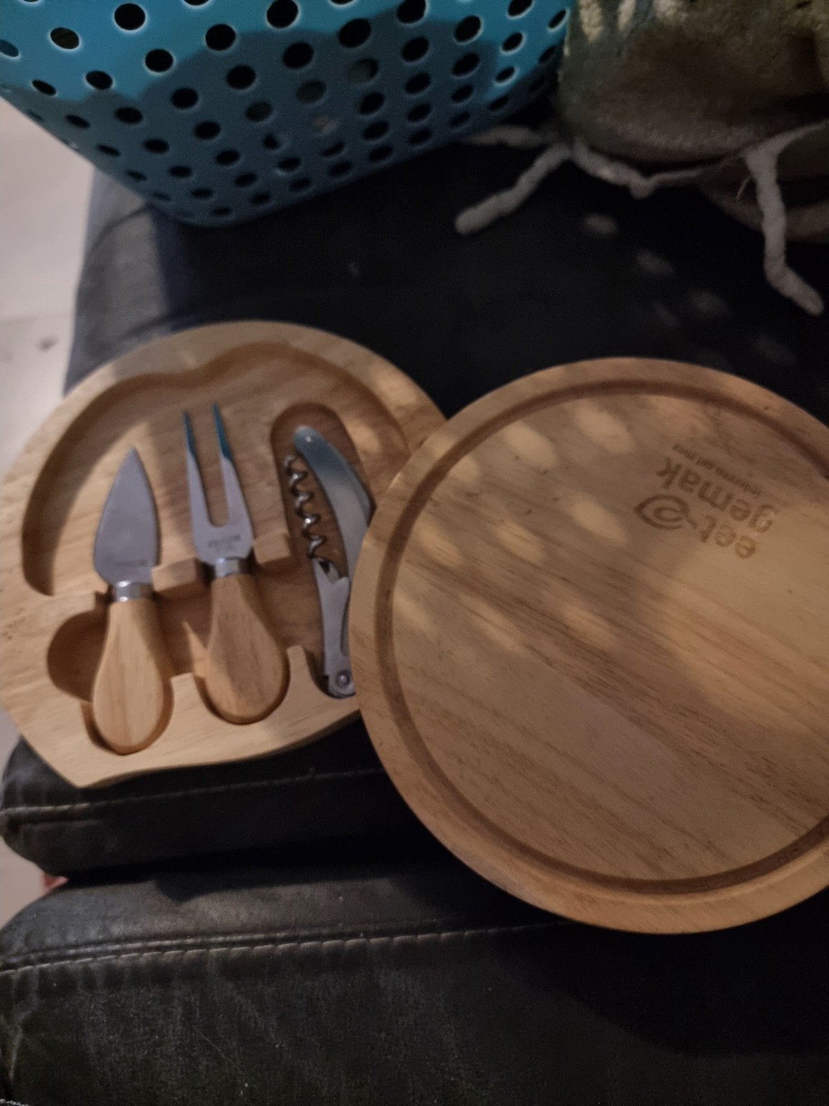 Luxe houten kaasplank set met uitschuifbaar bestek, Hout, Snij-/serveerplank, Ophalen of Verzenden, Zo goed als nieuw
