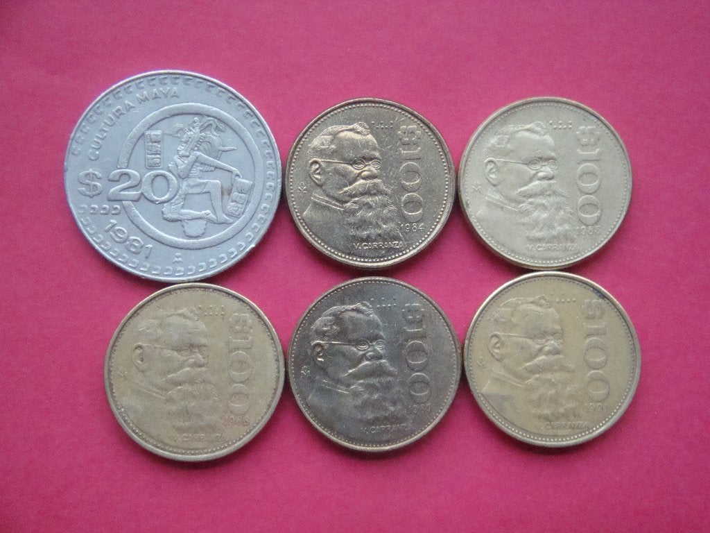 Mexico setje munten 20 en 100 Pesos 1981 / 1991., Verzenden, Noord-Amerika, Setje