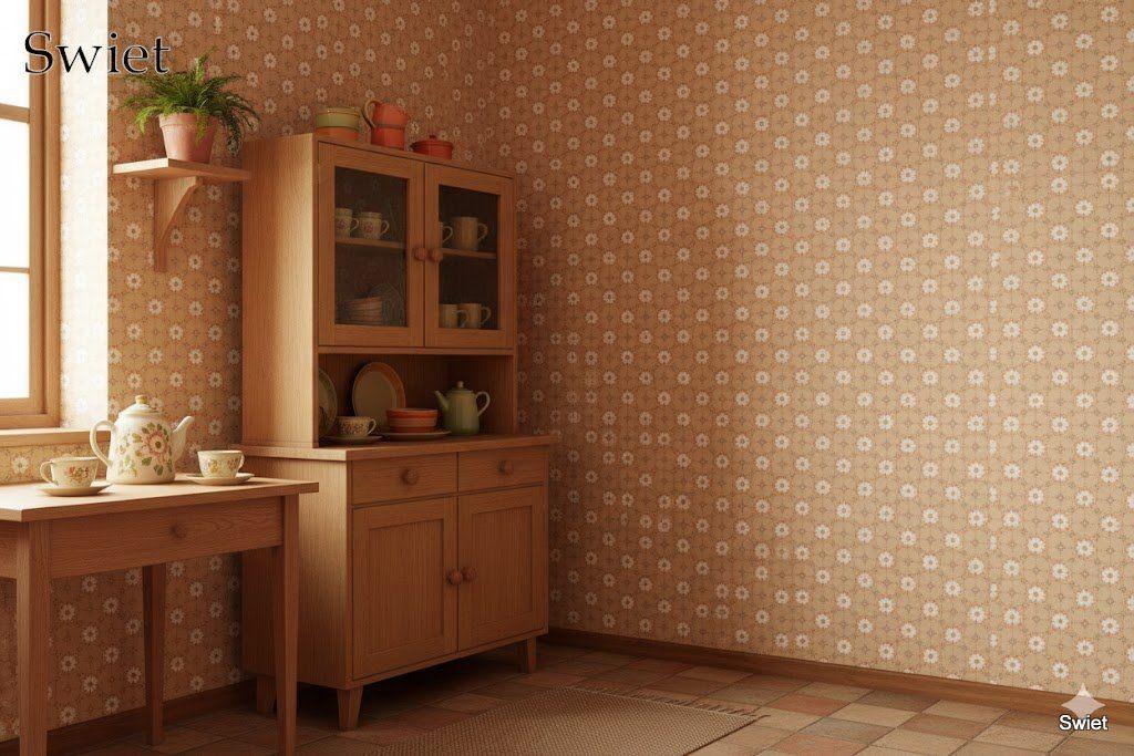 6697 beige bloemenbehang met wit en groen detail swiet , Huis en Inrichting, Stoffering | Behang, Verzenden, Minder dan 10 m²