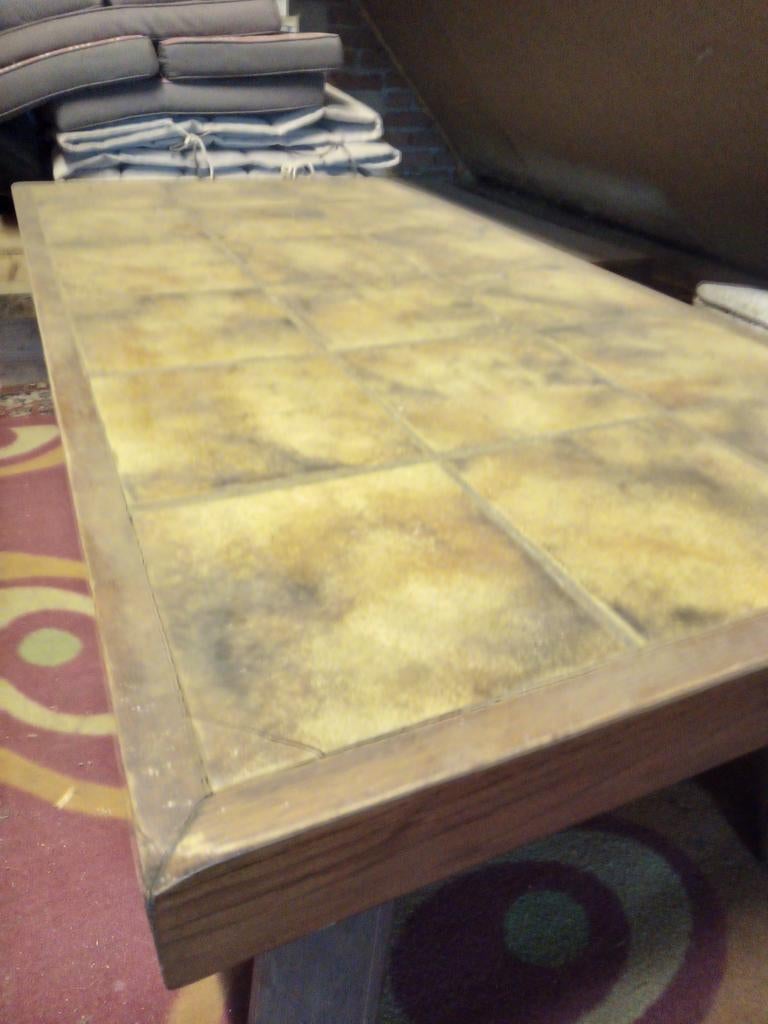 Vintage salontafel jaren '70 eikenhout met keramische tegels, Ophalen, Gebruikt, Vintage, Jaren '70, Overige materialen