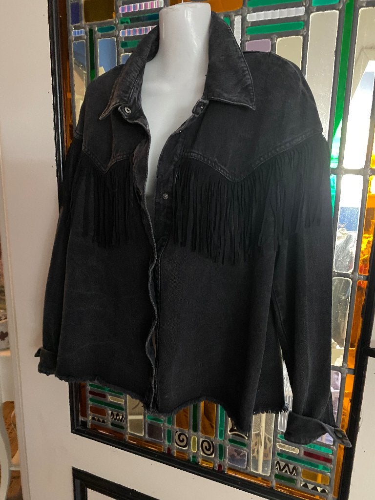 zgan zwart franje denim blouse/jasje Zara, Maat 38/40 (M), Ophalen of Verzenden, Zo goed als nieuw, Zara