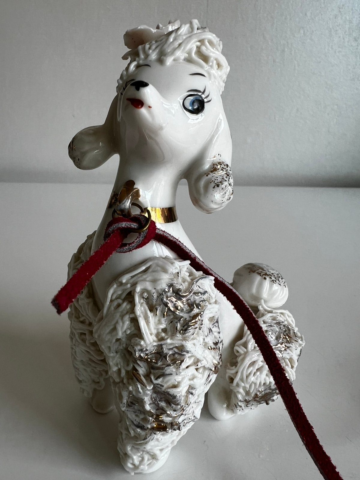 Vintage Italy Spaghetti Witte Poedel Porselein Goud 70’s, Ophalen of Verzenden