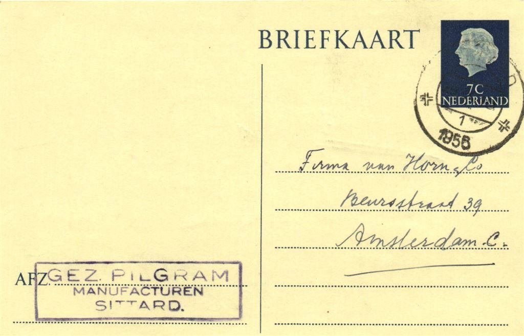 Gez. Pilgram, Manufacturen, Sittard - 09.1956 - briefkaart -, Ophalen of Verzenden, Briefkaart