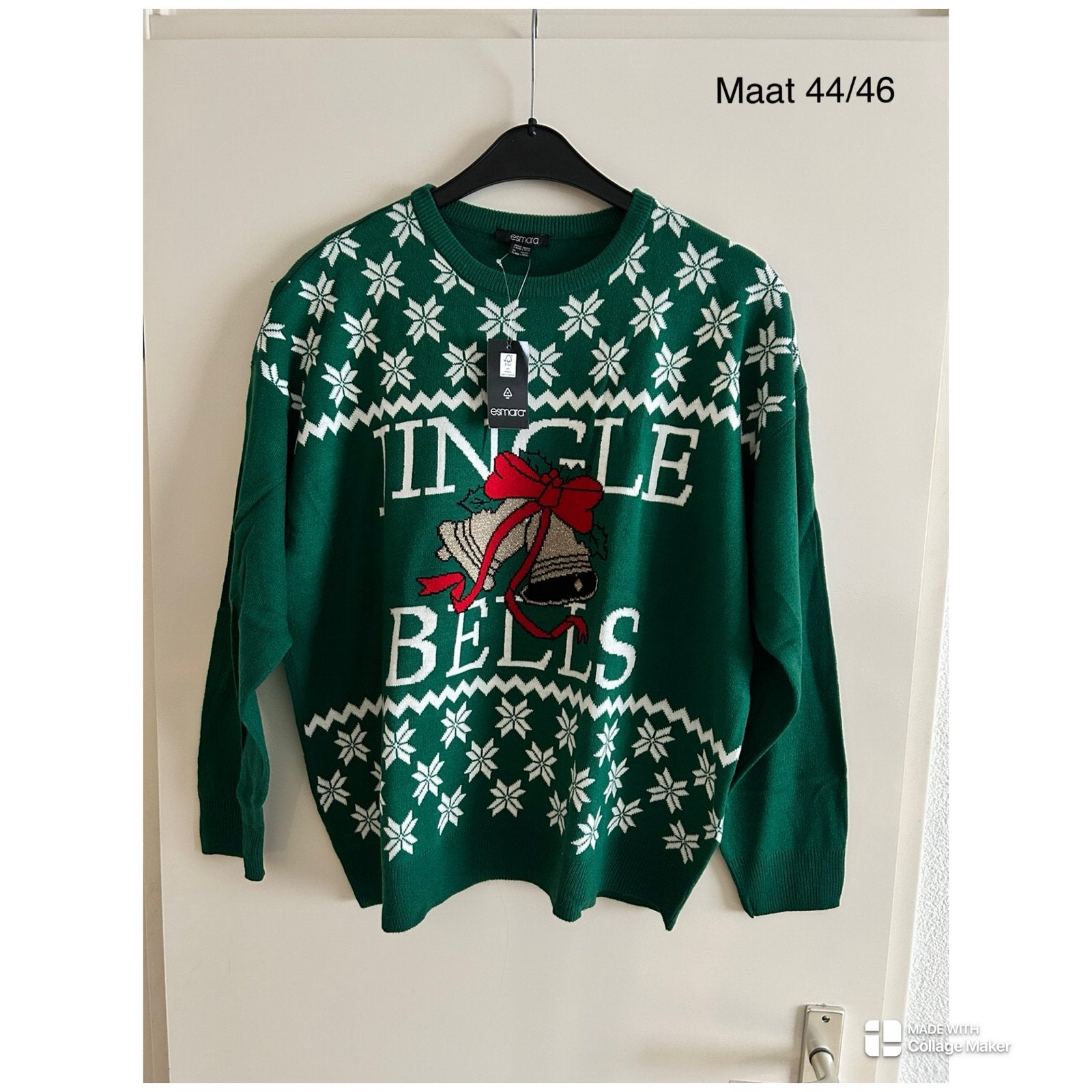 Kersttrui "Jingle Bells" - Groen met sneeuwvlokken, Ophalen of Verzenden, Nieuw, Maat 46/48 (XL) of groter, Groen