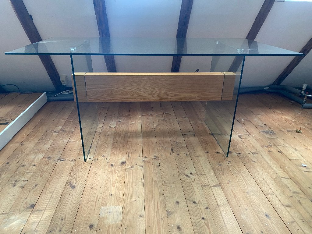Uniek design bureau of tafel glas, Huis en Inrichting, Ophalen, 160 cm, Gebruikt, Modern