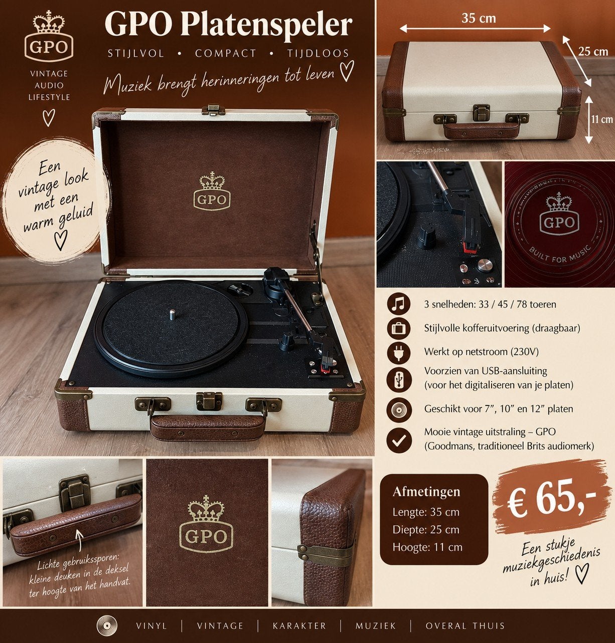 GPO Attaché Platenspeler - Draagbaar en Stijlvol