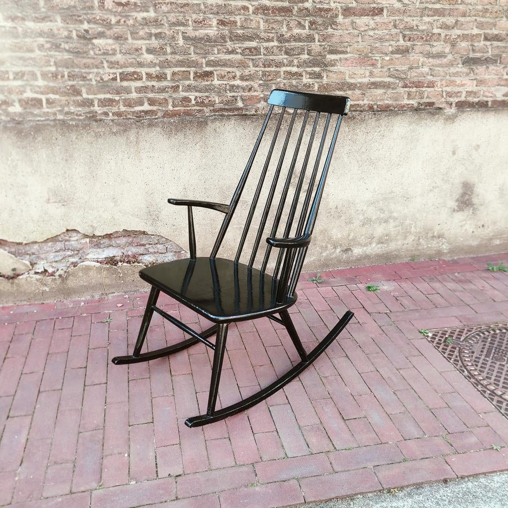 Vintage Deense Schommelstoel - Zwart Hout, Ophalen