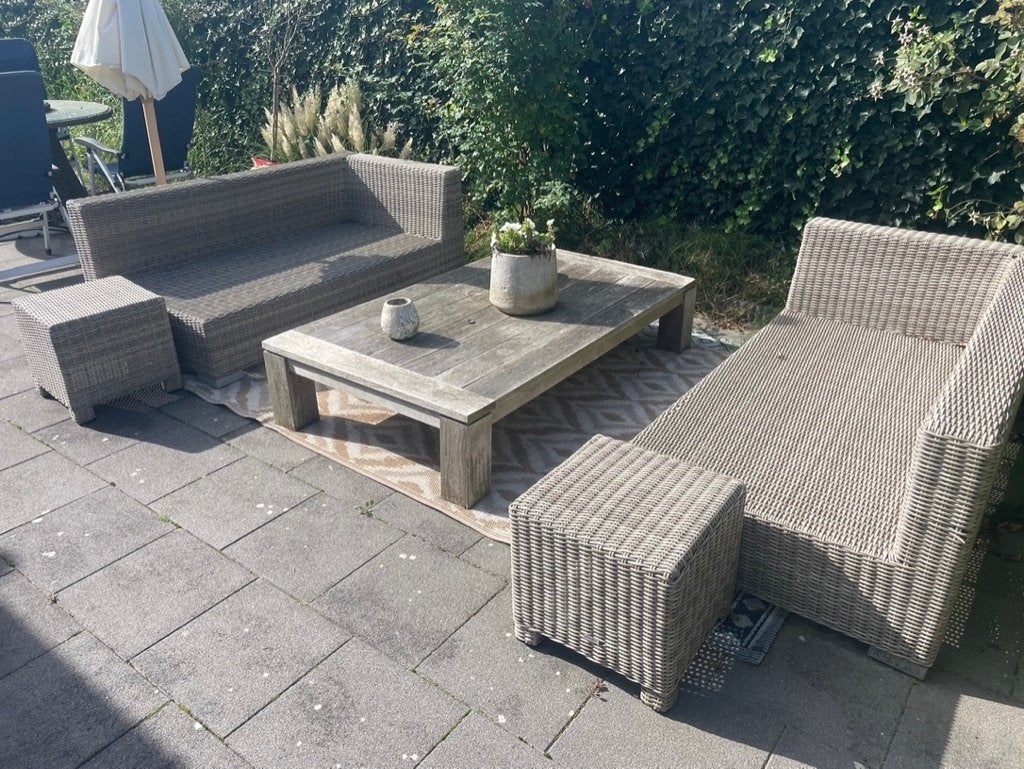 Mooie rotan lounge set, Tuin en Terras, Ophalen, Kunststof, Gebruikt, 6 zitplaatsen