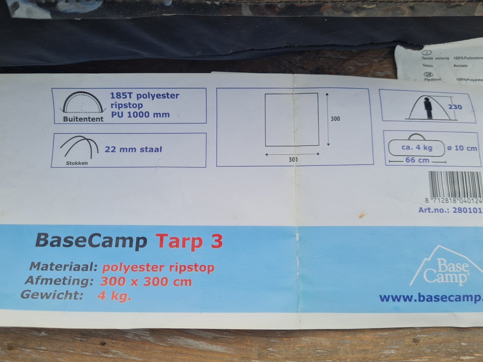 BaseCamp Tarp 3 - Gebruikt maar compleet, Caravans en Kamperen, Ophalen, Gebruikt