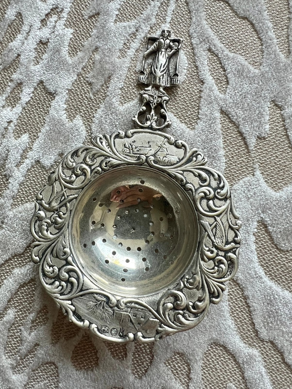 Prachitge antieke zilveren theezeef, Ophalen of Verzenden, Zilver