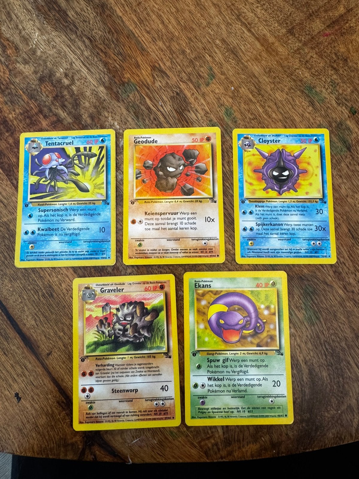 5x pokemon fossil wotc kaarten first edition Nederlands., Ophalen of Verzenden, Gebruikt, Meerdere kaarten
