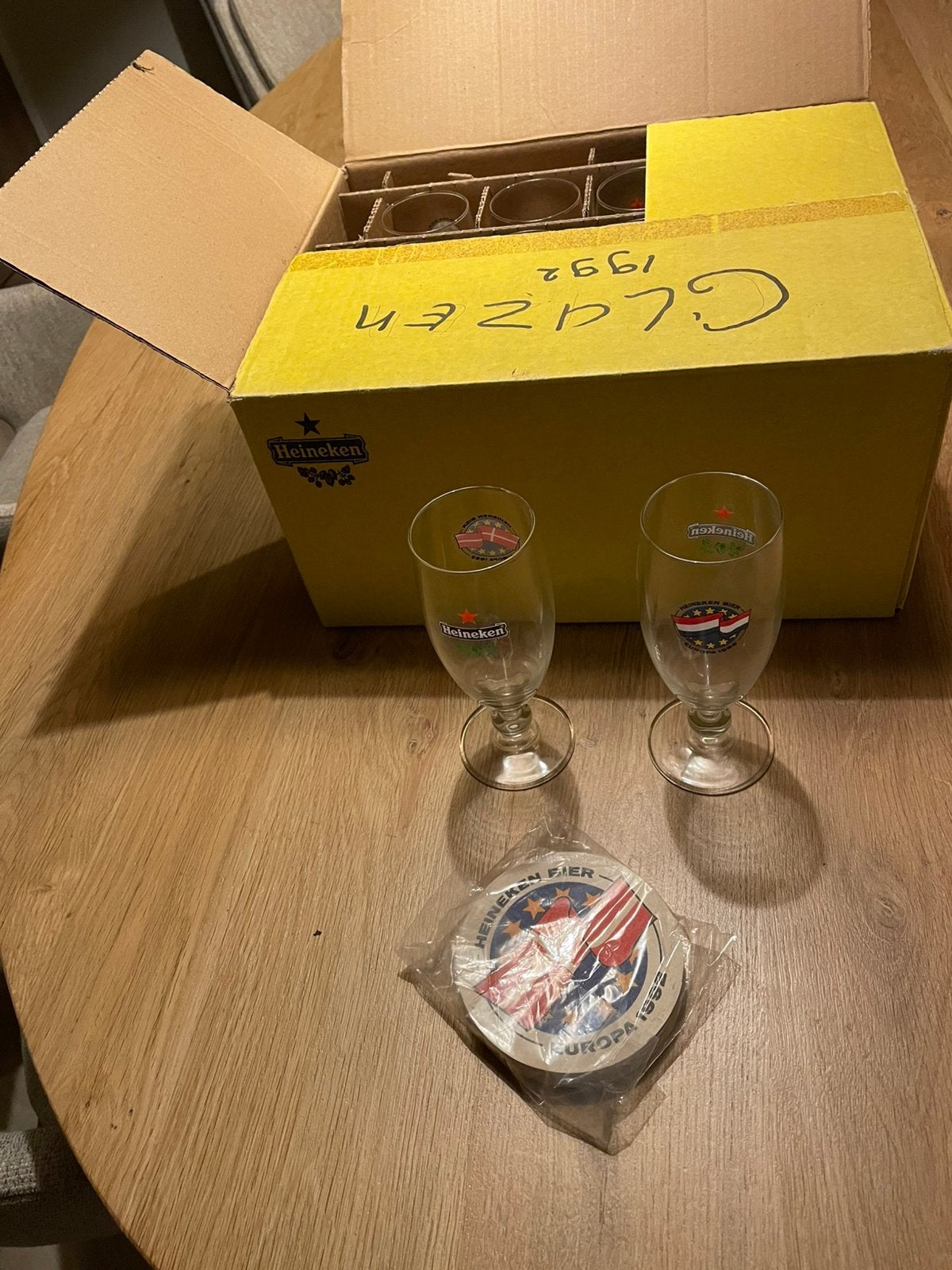 Heineken EK 1992 Vlaggen van Europa Glazen (12 st.), Ophalen of Verzenden, Zo goed als nieuw, Glas of Glazen, Heineken