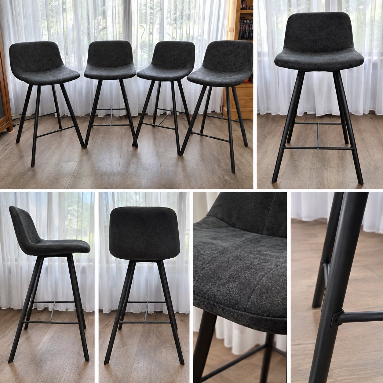 Set van 4 moderne barkrukken - Antraciet/Zwart, Ophalen, Zo goed als nieuw, Staal
