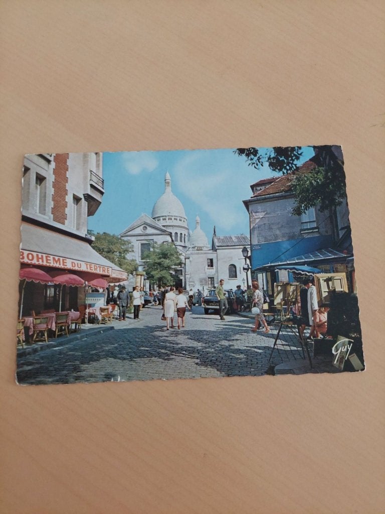 kaart Montmartre la place du tertre Peugeot 404, Ophalen of Verzenden, 1960 tot 1980, Gelopen, Stad of Dorp