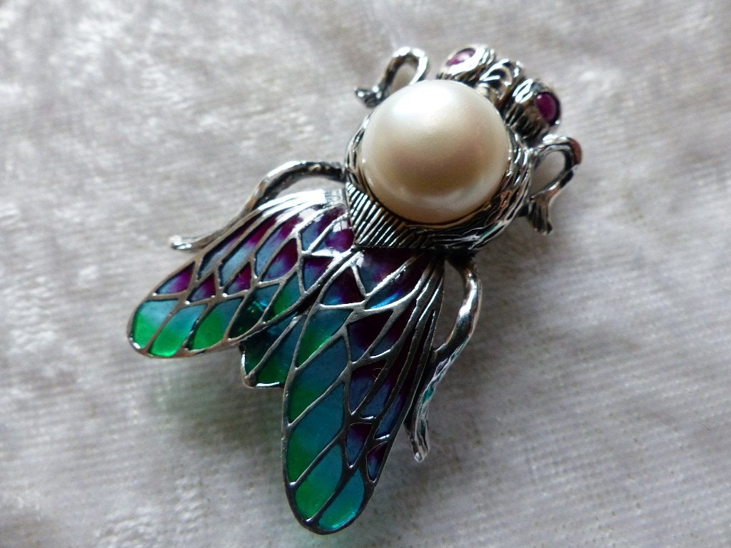 Mooie Zilveren Tiffany Hanger / Broche - Insekt met ronde Pa, Verzenden, Zilver, Hanger, Met edelsteen